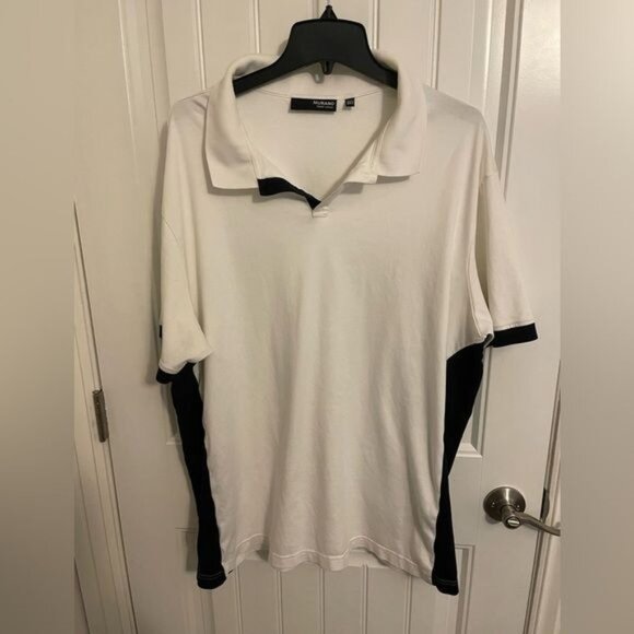 Murano Liquid Cotton short sleeve Men 3XT White&Black color-block Polo Shirt, - Picture 1 of 6